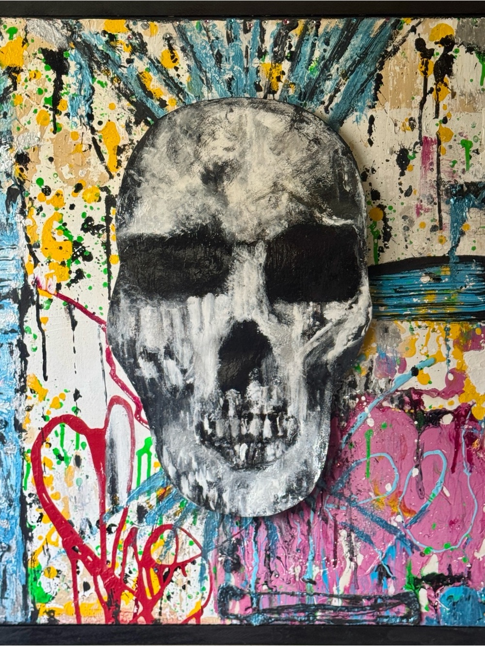 Abstract Skull Canvas Wall Art - Black, White & Multicolor